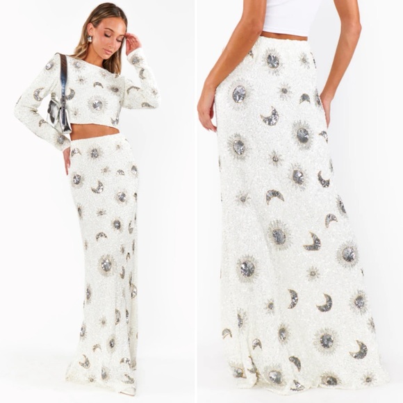 Show Me Your Mumu RSVP Skirt in White Celestial Sequins Allover Embellished XL - Picture 6 of 13